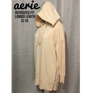 aerie Oversized Fit Longer Length Sweatshirt-Size Zippers-Hooded-XS-Cream/Sand-